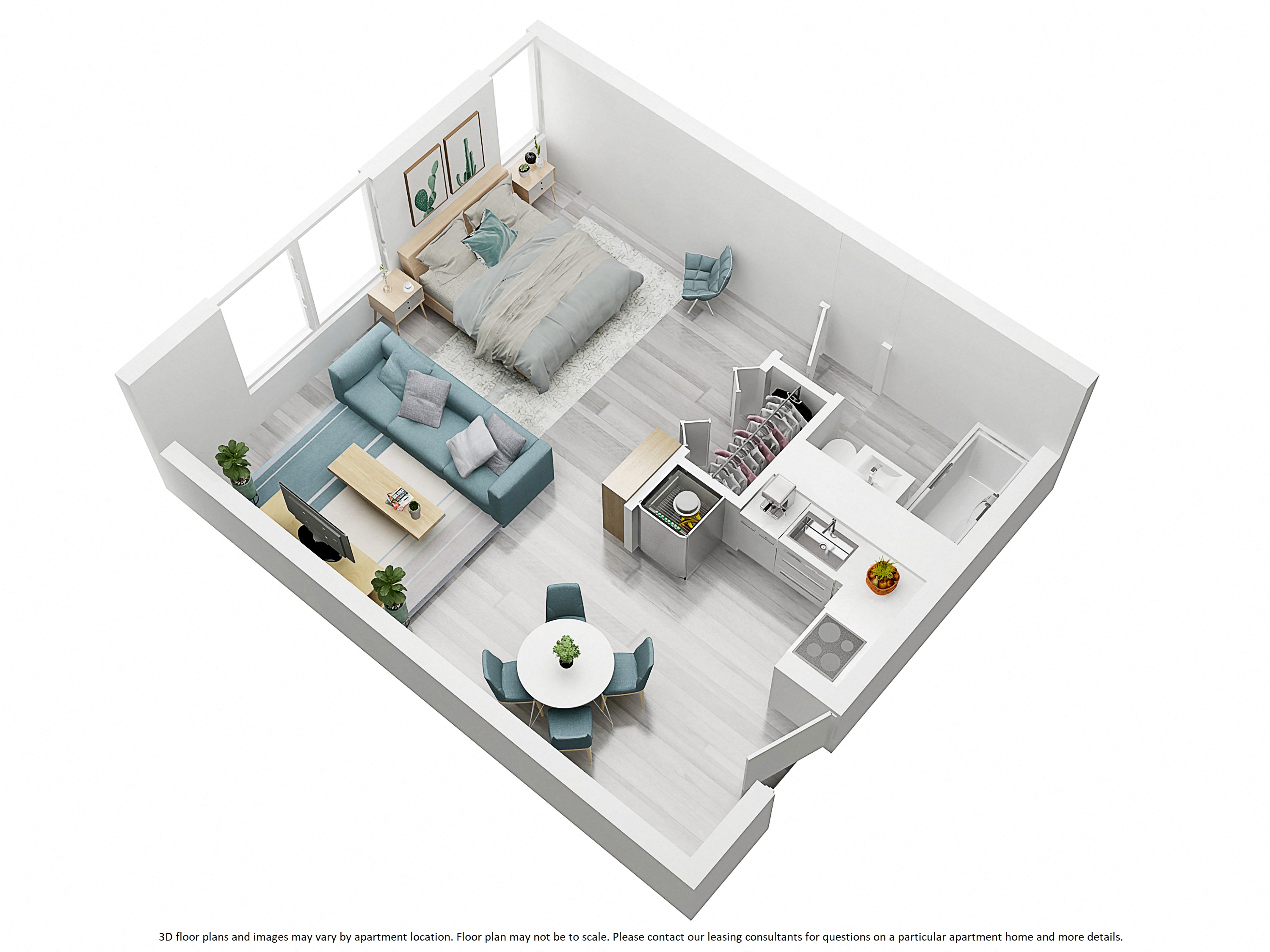 Floor plan for studio, 1 bath, 500 sqft